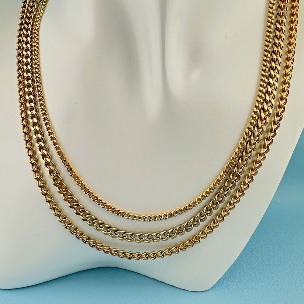 Vintage Chunky Curb Link Chain Necklace Lot Gold Tone Spring Ring Clasp 90s